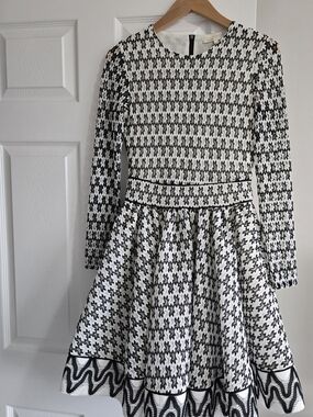 Maje Black & White Geometric Lace Fit & Flare Skater Dress Size 2